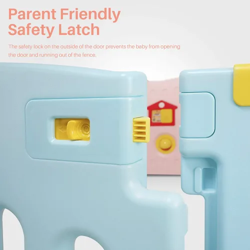 Vista 3 de Kidzone Corralito Interactivo para Bebés de 8 Paneles Patio de Juegos con Puerta de Seguridad Centro de Juegos para Niños Corralito de Actividades