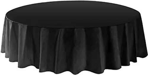 Vista 4 de allgala Mantel desechable de plástico de alta calidad, peso medio, 12 unidades, redondo, de 84 pulgadas, negro, resistente a las manchas, fácil