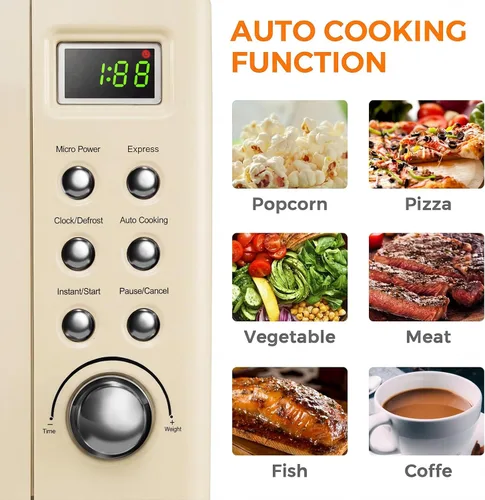 Vista 2 de LDAILY Horno microondas pequeño retro de 0.7 pies cúbicos, microondas compacto de encimera de 700 W con 5 niveles de potencia, menús de cocción