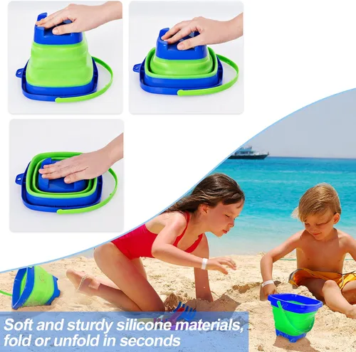 Vista 3 de Red de pesca para niños, paquete de 2 redes telescópicas de aterrizaje con mango de poste de aluminio, cubo de arena plegable, red de mariposa, red