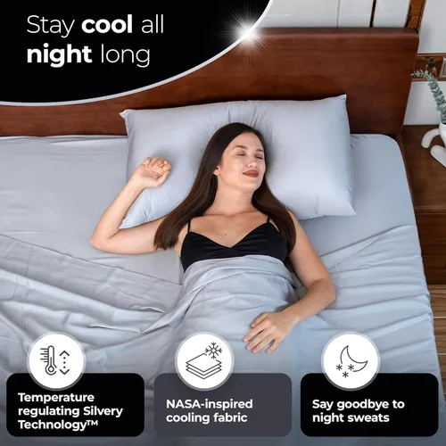 Vista 5 de Juego de fundas de almohada Silvery con plata infundida - 2 paquetes de fundas de almohada auto-enfriantes con tecnología auto-limpiante Silvery™