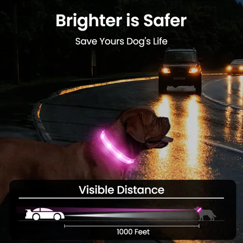 Vista 3 de MASBRILL Collar de perro con luz RGB, collar de perro iluminado con luces LED intermitentes, recargable, resistente al agua, collar de perro que
