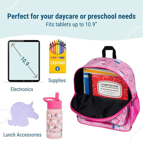 Vista 5 de Wildkin Mochila infantil de 12 pulgadas, acolchada, ajustable, ideal para guardería y viajes, unicornios arcoíris