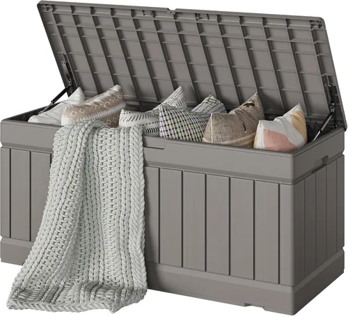 Vista 24 de Devoko - Caja de almacenamiento de 30 galones para terraza, resina impermeable, para exteriores y patio, banco con cerradura para herramientas