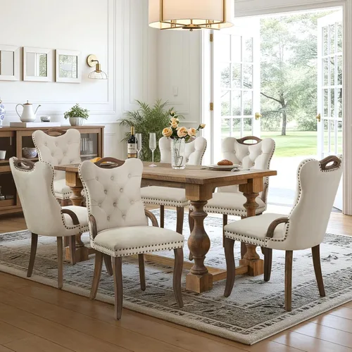 Vista 19 de SoarFlash Juego de 6 sillas de comedor de terciopelo, silla lateral de respaldo alto, silla lateral tapizada moderna de alta gama con capitoné