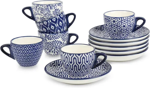 Vista 10 de Selamica Tazas de café expreso de cerámica de 2 onzas, juego de tazas de café expresso pequeñas con platillos, mini tazas demitasse de porcelana