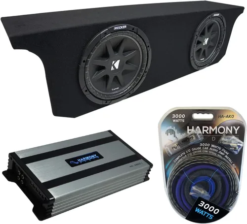 Harmony Audio Compatible con 2007-2018 Jeep Wrangler JK Unlimited Paquete de altavoces Kicker Comp C12 Dual de 12" Sub Box Cierre & Amplificador