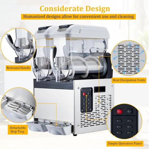 Vista 6 de Acekool Máquina de granizado comercial blanca – Tanque de 15 Lx3, 860 W de potencia, conservación de temperatura, ideal para margaritas, batidos