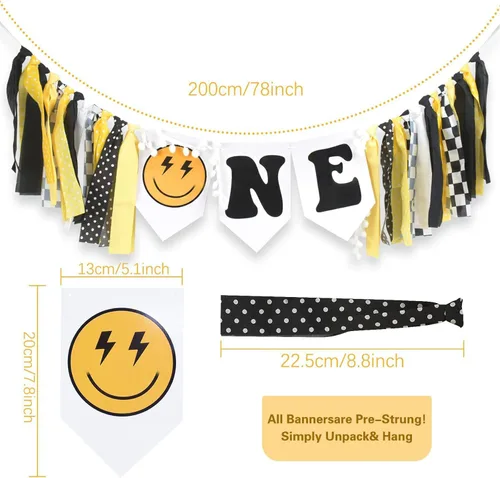 Vista 4 de Cartel para silla alta con texto en inglés «One Happy Dude para decoración de primer cumpleaños, decoración de fiesta de cumpleaños, guirnalda