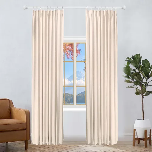 Vista 13 de Cortinas plisadas de lino con forro para oscurecer la sala de estar, dormitorio, puerta de patio (1 panel), 34 pulgadas de ancho x 84 pulgadas