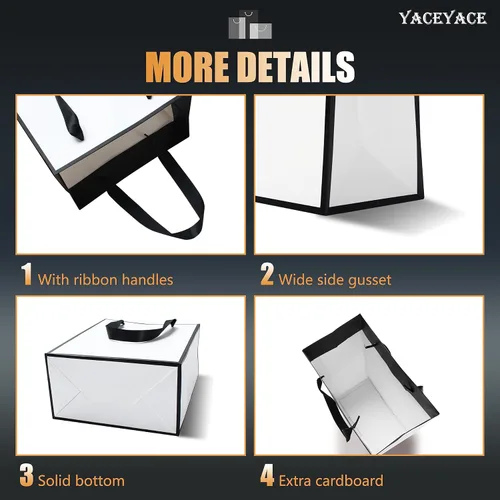 Vista 4 de Bolsas de regalo de tamaño mediano, venta al por menor, mercancía Blanco Negro