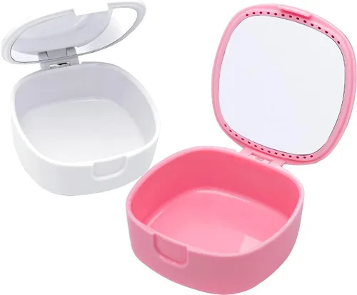 Vista 9 de Estuche para dentaduras postizas (paquete de 2), estuche de retención con espejo y orificios de ventilación, funda protectora bucal, duradera e