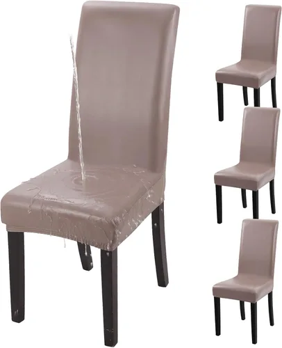 Vista 18 de YISUN Fundas para sillas de comedor, de piel sintética maciza, impermeable y resistente al aceite, funda protectora para silla de comedor