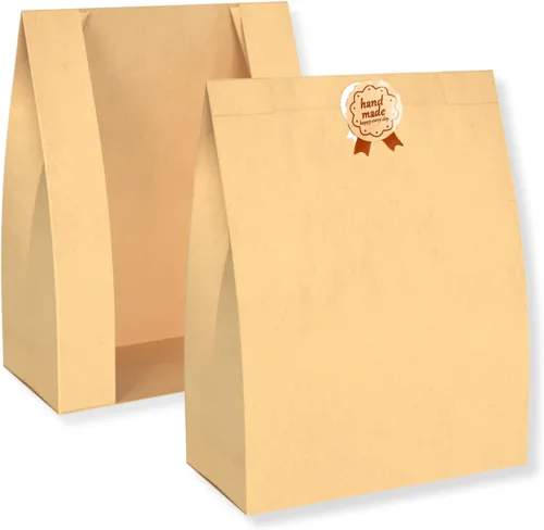 Vista 4 de ZENFUN Paquete de 100 bolsas de pan de papel con calcomanías, bolsas de masa madre de 12.6 x 8.3 x 4 pulgadas con ventana transparente, bolsa grande