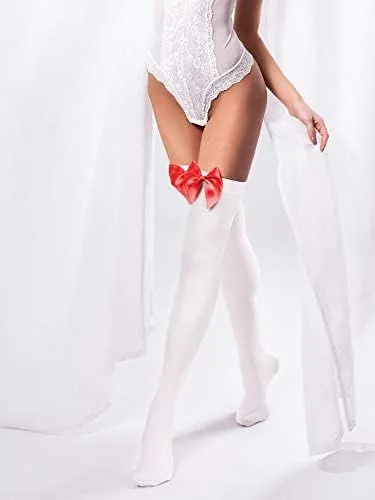 Vista 2 de 3 pares de medias de encaje para mujer con moño, altura al muslo para el día de San Valentín, para vestidos.