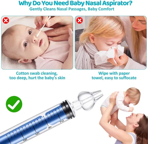 Vista 4 de Aspirador nasal para bebé, jeringa nasal para jeringa de bebé, irrigador nasal con punta de succión nasal de silicona reutilizable profesional