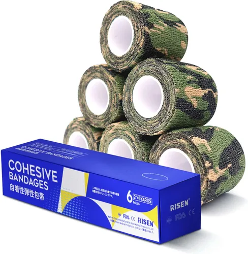 Vista 19 de RISEN Vendaje Cohesivo 2" x 5 Yardas, 6 Rollos, Vendaje Autoadherente Cinta Médica, Gasa de Primeros Auxilios Adhesiva Flexible Transpirable Ideal