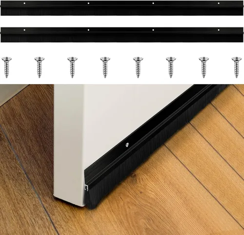 Vista 15 de Frienda Juego de 2 cepillos para puerta, cepillo de barrido inferior, burlete de aluminio para puerta con tornillos para huecos de hasta 1 pulgada
