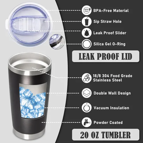 Vista 3 de Vaso de viaje de café de 20 onzas a granel con tapa, acero inoxidable de doble pared aislada al vacío, tazas con recubrimiento en polvo que se