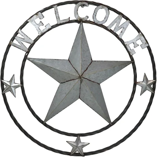 Ebros Gift Placa decorativa de metal galvanizado de gran tamaño de 24 pulgadas de diámetro, estilo vintage, rústico, occidental, grande, estrella