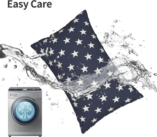Vista 72 de Juego de 2 fundas de almohada de 16 x 16 pulgadas, diseño de estrellas azules del Día de la Independencia, almohadas decorativas para exteriores