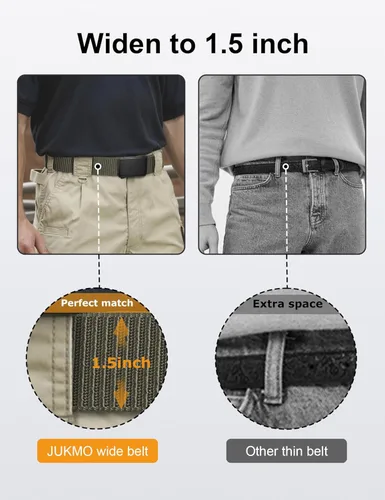 Vista 4 de JUKMO - Cinto de nailon con trinquete de 1.5" para hombre, cinturón de nailon con hebilla deslizante para jeans, sin orificios, ajustable para un