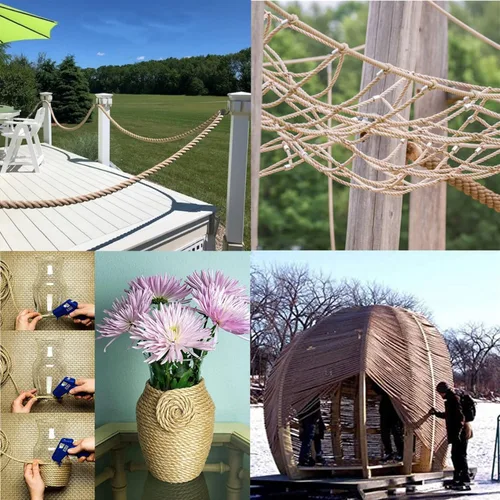 Vista 6 de Cuerda trenzada de Manila, cuerda sintética de cáñamo de polipropileno trenzado de tres hebras, utilizada para decoración de interiores