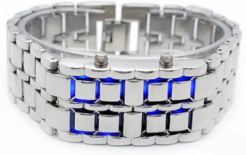 Vista 2 de FANMIS Reloj deportivo simple para hombre, estilo binario, electrónico, digital, LED, aleación de lava, rectangular, reloj de cadena