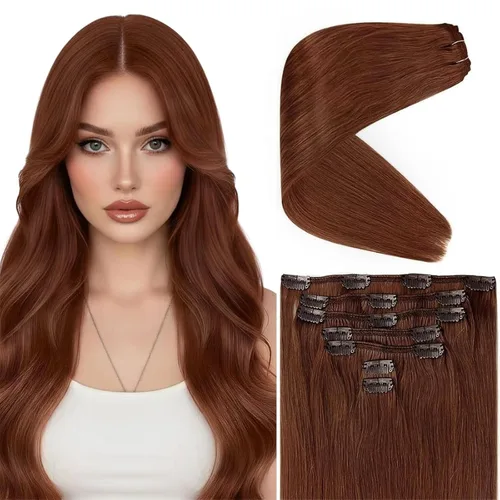Vista 30 de Ve Sunny Extensiones de cabello humano real con clip balayage, color marrón castaño degradado a rubio, 12 pulgadas, 5 unidades, 2.82 onzas