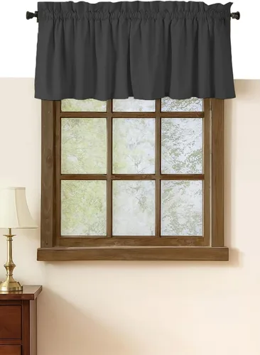 Vista 19 de Native Fab Juego de cortinas de cenefa para ventanas, paquete de 2, 54 x 18 pulgadas, bolsillo para barra, semitransparentes, cortinas cortas