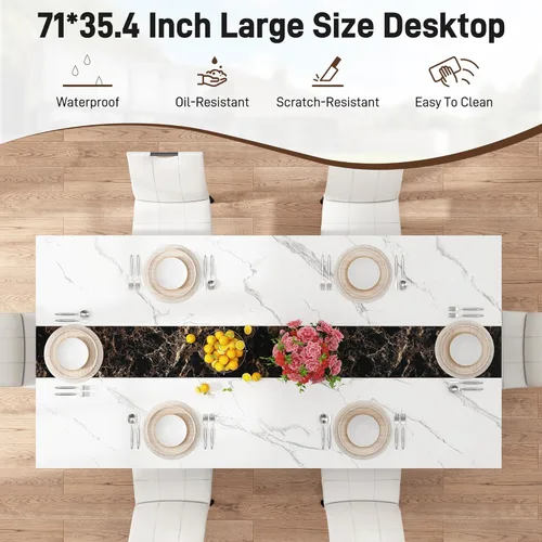 Vista 6 de Juego de mesa de comedor de 7 piezas para 4, 6 personas, mesa de cocina grande de madera larga de 71 pulgadas con 6 sillas acolchadas con mesa