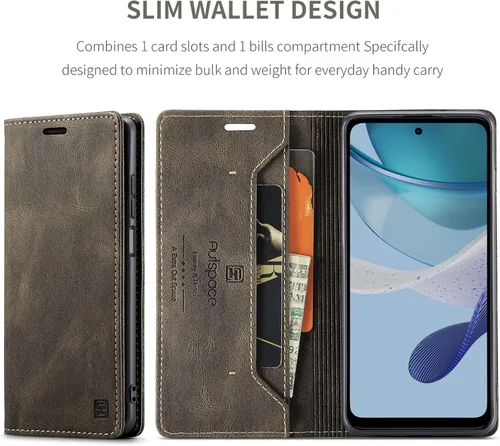 Vista 4 de Funda tipo cartera para Motorola G 5G 2023, funda de piel sintética con tapa para tarjetero, ranura para efectivo, bloqueo RFID, función atril