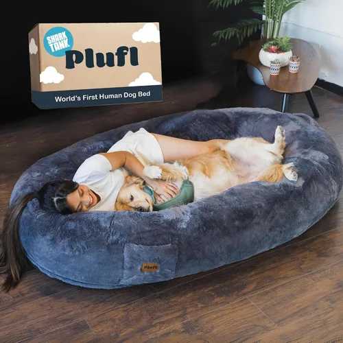 Plufl, La Cama Humana Original para Perros para Adultos, Niños y Mascotas. Como se vio en Shark Tank. Cómoda Bolsa de Frijoles Grande de Felpa con