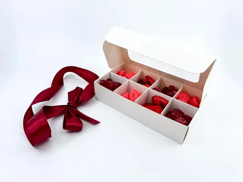 Vista 31 de 10 cajas de golosinas con ventana y divisores 9 compartimentos X-SMALL 5 x 5 x 1.57 pulgadas Cajas de dulces vacías para regalar, caja