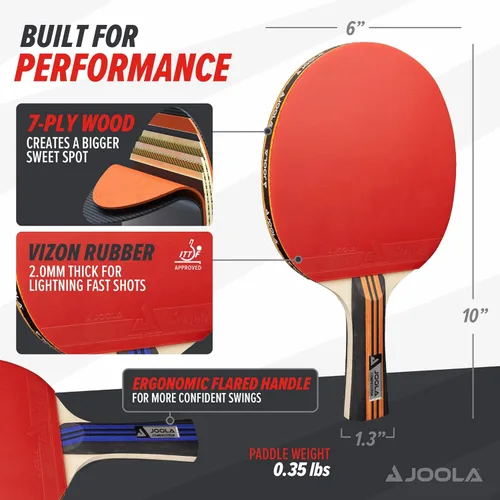 Vista 5 de JOOLA Juego Avanzado Premium de Palas de Ping Pong Set de 4 - Palas Profesionales de Tenis de Mesa, 6 Pelotas Avanzadas de Entrenamiento de Ping