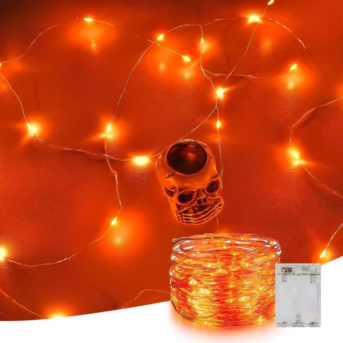 Vista 9 de Guirnalda de luces LED, serie de luces impermeables de 16.4 pies, funciona con pilas para bodas, hogar, jardín, fiesta, decoración de Navidad