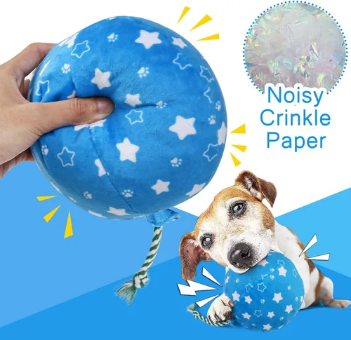 Vista 3 de Prime Pets Juguetes de cumpleaños para perros, paquete de 3, set de juguetes para perros chirriantes y con sonido, juguetes para mascotas