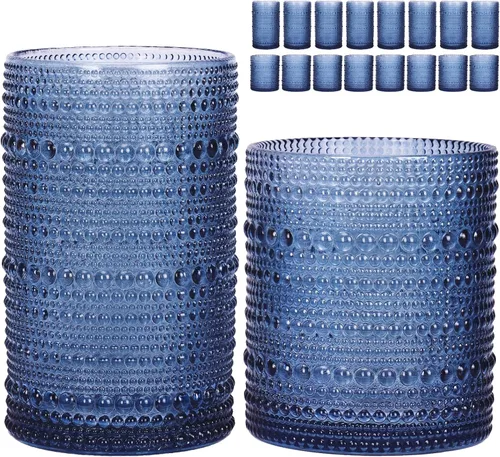 Vista 20 de Moretoes Hobnail - Juego de 6 vasos altos de 12 onzas y vasos de cóctel de 10 onzas, vasos de vidrio boho transparentes en relieve, juego