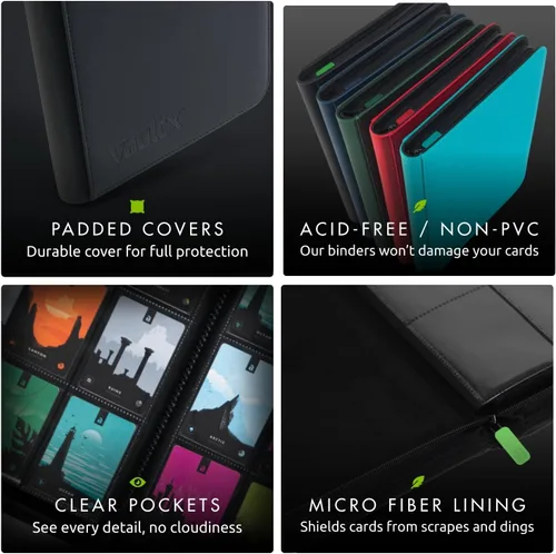 Vista 7 de Vault X Carpeta de 9 bolsillos con cremallera para tarjetas, 360 tarjetas, material de álbum Exo-Tec premium, 20 páginas de carga lateral, carpeta