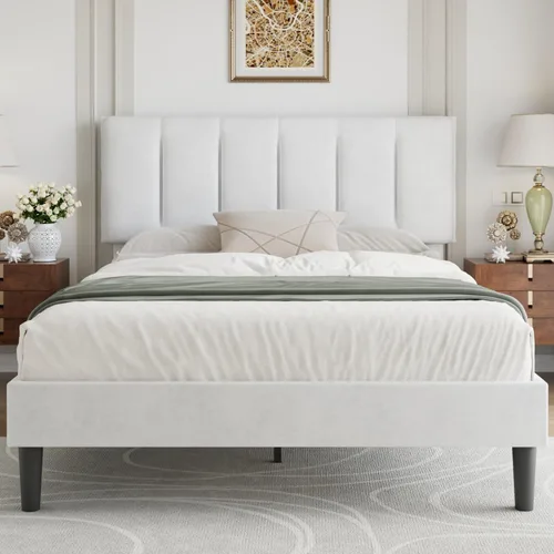 Vista 27 de VECELO - Base de cama tamaño individual con cabecera tapizada, plataforma con soporte de listones de madera de alta resistencia, no necesita somier