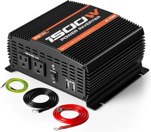 Vista 12 de POTEK - Inversor de corriente de 500W, Inversor de coche, DC 12V a AC 110V, puerto de carga de AC dual y puertos USB de 2Amp para computadora