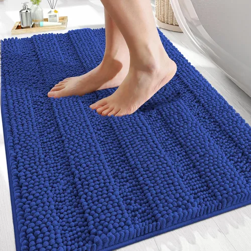 Vista 320 de OLANLY Alfombras de Baño Gruesas de 47 x 20 pulgadas, Extra Suaves Absorbentes de Chenilla a Rayas, Respaldo de Goma, Lavables y Secables a Máquina
