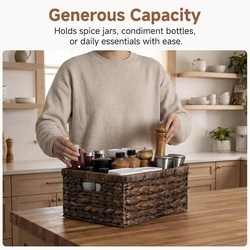 Vista 4 de Storageworks Cestas de almacenamiento para estantes, Cestas de estante de mimbre para organizar, Cesta grande con asas, Cesta de almacenamiento