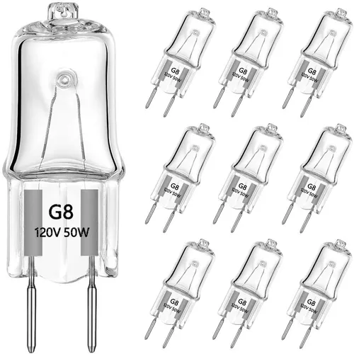 Vista 10 de Bombillas halógenas G8 de 20 vatios y 120 voltios regulables, base G8, bi-pin más corta, 20 W, T4 JCD, blanco cálido, para debajo del gabinete