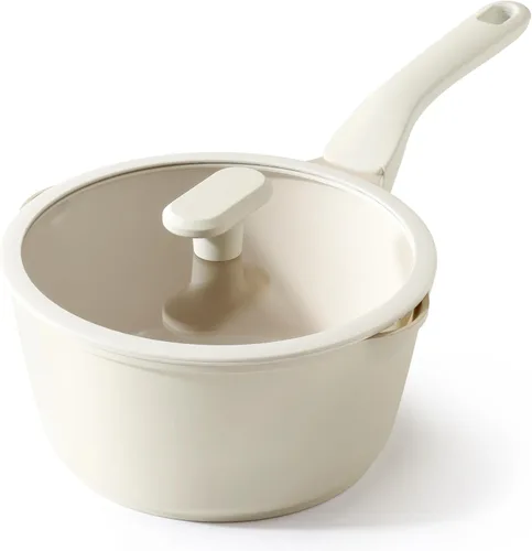 Vista 16 de PRICUSIS Cacerola antiadherente de cerámica con tapa, olla no tóxica de 1.2 cuartos de galón con boquillas de vertido, totalmente revestida, 100%