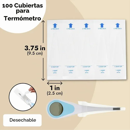 Vista 4 de Juvale Fundas para termómetros, 100 unidades, color blanco, desechables para termómetros digitales y uso oral, rectal, axilas