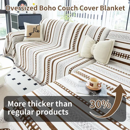 Vista 23 de Mantas con Rayas para Sofá, Fundas Boho para Sofá, Mantas para Sofá para Perros, Fundas Medianas para Sofá Reclinable y Silla, Fundas de Sofá