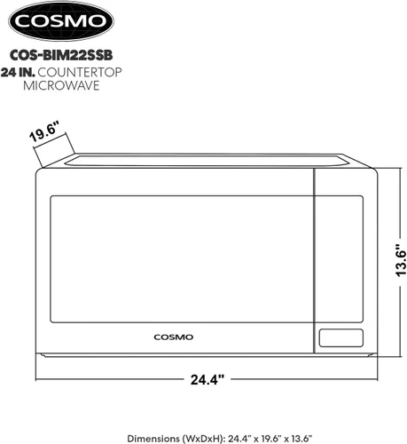 Vista 5 de Cosmo COS-BIM22SSB 61 cm Colección Nebula Horno microondas para encimera de 2.2 pies cúbicos en acero inoxidable