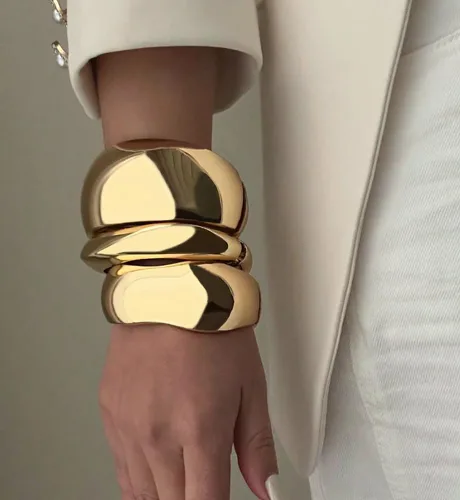 Vista 3 de Pulseras de oro grueso para mujer, delicadas pulseras apilables grandes chapadas en oro de 14 quilates, joyería de moda
