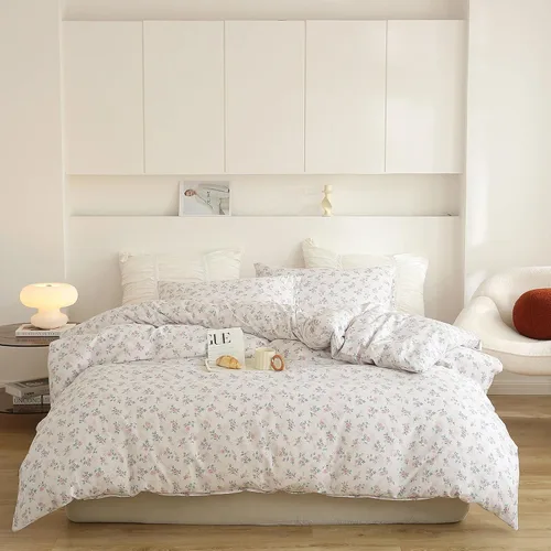 Vista 26 de EAVD Juego de edredón floral azul Twin/Twin XL blanco, microfibra suave, 3 piezas, juego de edredón bohemio con flores botánicas para niñas con 2